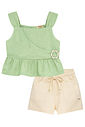 Conjunto de bata em tecido blend de linho e shorts em sarja com elastano. 95113 Kukiê Infantil Menina