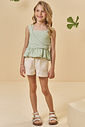 Conjunto de bata em tecido blend de linho e shorts em sarja com elastano. 95113 Kukiê Infantil Menina