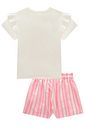 Conjunto de blusa em meia malha e shorts em linho listrado 99447 Kukiê Infantil Menina