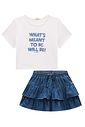 Blusa em cotton e saia em jeans com elastano 96905 Vic Teen Menina Blusa em cotton e saia em jeans com elastano 96905 Vic Teen Menina
