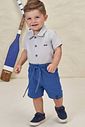 Conjunto de body camisa em tricoline e bermuda em malha denim com elastano 98253 LucBoo Bebê Menino