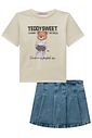 Conjunto de camiseta over em meia malha e short saia em jeans wishita 98780 Lilimoon Teen Menina Conjunto de camiseta over em meia malha e short saia em jeans wishita 98780 Lilimoon Teen Menina