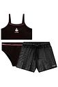 Trio de biquíni em malha com proteção UV50+ e short saída de praia em tela fashion 99127 Kukiê Infantil Menina Trio de biquíni em malha com proteção UV50+ e short saída de praia em tela fashion 99127 Kukiê Infantil Menina