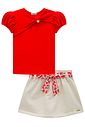 Conjunto de blusa em cotton e short saia em moletom linho sem pelúcia 98988 Infanti Infantil Menina