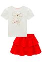 Conjunto de blusa em cotton e saia em crepe textura (com shorts embutido) 99440 Kukiê Infantil Menina Conjunto de blusa em cotton e saia em crepe textura (com shorts embutido) 99440 Kukiê Infantil Menina