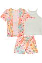 Trio de regata em canelado e shorts e kimono em malha fresh 99714 Kukiê Infantil Menina Trio de regata em canelado e shorts e kimono em malha fresh 99714 Kukiê Infantil Menina