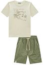 Conjunto de camiseta em meia malha e bermuda em sarja empapelada 99632 LucBoo Infantil Menino