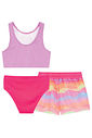 Trio de biquíni em malha poliamida com proteção UV50+ e shorts em tela fashion 96224 Kukiê Infantil Menina