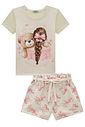 Conjunto de blusa em meia malha e shorts em moletom sem pelúcia 93393 Infanti Infantil Menina