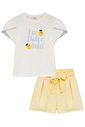 Conjunto de blusa em meia malha e shorts em tecido texturizado 95097 Kukiê Infantil Menina