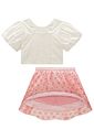 Conjunto de blusa em tricoline e saia em tule bordado flower. Com shorts embutido 99080 Infanti Infantil Menina