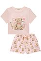 Conjunto de pijama com blusa em meia malha e shorts em malha fresh 95089 Vic Teen Menina