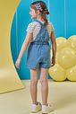 Conjunto de blusa em cotton fio tinto e jardineira em jeans 97130 Kukiê Infantil Menina