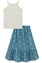 Conjunto de regata em canelado liz com saia midi em denim bordado 96208 Infanti Infantil Menina