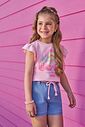 Conjunto de blusa em meia malha e shorts em jeans com elastano 95093 Kukiê Infantil Menina Conjunto de blusa em meia malha e shorts em jeans com elastano 95093 Kukiê Infantil Menina