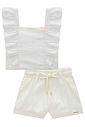 Conjunto de blusa em tricoline bordada e shorts em sarja com elastano 98677 Infanti Infantil Menina