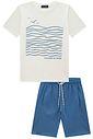 Conjunto de camiseta em meia malha e bermuda em malha alfaiataria 96045 LucBoo Infantil Menino