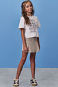 Conjunto de blusa em meia malha e short saia em sarja com elastano 98511 Vic Teen Menina Conjunto de blusa em meia malha e short saia em sarja com elastano 98511 Vic Teen Menina