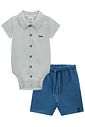 Conjunto de body camisa em tricoline e bermuda em malha denim com elastano 98253 LucBoo Bebê Menino