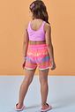 Trio de biquíni em malha poliamida com proteção UV50+ e shorts em tela fashion 96224 Kukiê Infantil Menina