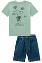 Conjunto de camiseta em meia malha flamê e bermuda em jeans teca 99063 LucBoo Infantil Menino Conjunto de camiseta em meia malha flamê e bermuda em jeans teca 99063 LucBoo Infantil Menino