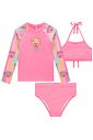 Trio de biquíni e blusa em malha com proteção UV50+ 99516 Kukiê Infantil Menina