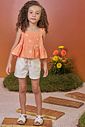 Conjunto de bata em tricoline bordado e shorts em  sarja com elastano 99012 Kukiê Infantil Menina