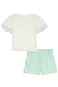 Conjunto de blusa em cotton e shorts saia em tricoline listrado 97131 Kukiê Infantil Menina
