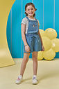 Conjunto de blusa em cotton fio tinto e jardineira em jeans 97130 Kukiê Infantil Menina