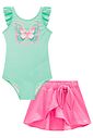 Conjunto de maiô em malha UV dry com proteção UV 50+ com saia em malha textura 98475 Infanti Infantil Menina
