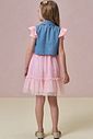 Conjunto de vestido em canelado liz e tule com elastano e colete em jeans 97252 Infanti Infantil Menina