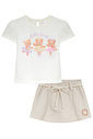 Conjunto de blusa em meia malha e short saia em moletom linho sem pelúcia 95240 Kukiê Infantil Menina