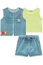 Trio de regata em canelado, colete e shorts em jeans 99311 Infanti Infantil Menina Trio de regata em canelado, colete e shorts em jeans 99311 Infanti Infantil Menina
