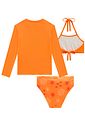 Trio de blusa e biquíni em malha com proteção UV50+ 99542 Kukiê Infantil Menina Trio de blusa e biquíni em malha com proteção UV50+ 99542 Kukiê Infantil Menina
