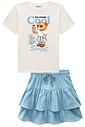 Conjunto de camiseta comfy em meia malha e saia em tecido plano aimee com shorts embutido 98585 Lilimoon Teen Menina