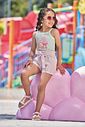 Conjunto de regata em canelado e shorts em tricoline listrado 96343 Kukiê Infantil Menina