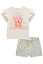 Conjunto de blusa em meia malha e shorts em molecotton 98910 Kukiê Infantil Menina Conjunto de blusa em meia malha e shorts em molecotton 98910 Kukiê Infantil Menina