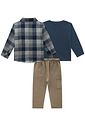Trio camisa em flanela xadrez, camiseta em meia malha e calça comfy malha denim com elast. 90982 Johnny Fox Bebê Menino Trio camisa em flanela xadrez, camiseta em meia malha e calça comfy malha denim com elast. 90982 Johnny Fox Bebê Menino