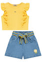 Conjunto de blusa em malha waffle e shorts em jeans com elastano 94796 Kukiê Infantil Menina Conjunto de blusa em malha waffle e shorts em jeans com elastano 94796 Kukiê Infantil Menina