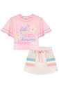 Conjunto de blusa em meia malha e shorts em moletom sem pelúcia 96686 Kukiê Infantil Menina