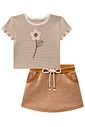 Conjunto de blusa em ribana listrada e short saia em malha  mesclada bicolor 98731 Kukiê Infantil Menina