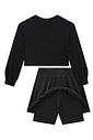 Conjunto de blusa cropped em meia malha e saia em poliamida com shorts embutido 92286 Lilimoon Teen Menina