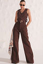 Calça wide leg cintura alta em sarja 86565 Linzzi