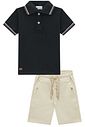 Conjunto de camisa polo em meia malha e bermuda em sarja com elastano 97199 LucBoo Infantil Menino