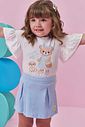 Conjunto de blusa em meia malha e short saia em malha big waffle 98365 Kukiê Infantil Menina