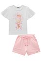 Conjunto de blusa em meia malha e shorts em moletom sem pelúcia 96267 Infanti Infantil Menina