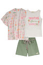 Trio de regata em cotton,shorts em malha big waffle e kimono em malha fresh 95227 Kukiê Infantil Menina Trio de regata em cotton,shorts em malha big waffle e kimono em malha fresh 95227 Kukiê Infantil Menina