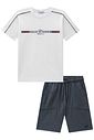 Conjunto de camiseta em meia malha e bermuda em cotton jeans com elastano 96994 LucBoo Infantil Menino