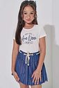 Conjunto de blusa em cotton e saia em denim listrado com shorts embutido 98201 Vic Teen Menina