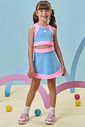 Conjunto de top cropped e saia esportiva em poliamida (com shorts embutido) 96979 Kukiê Infantil Menina
